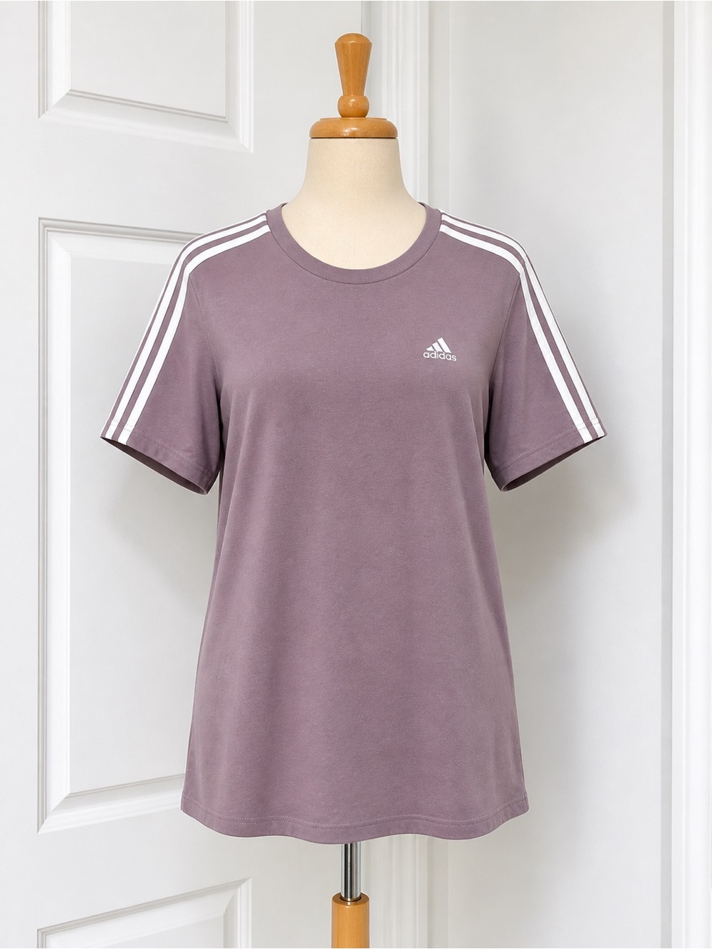 adidas Mauve Short-Sleeve Crewneck Tee with White Three-Stripes